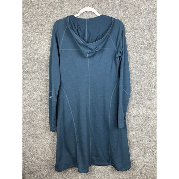 Ibex Sweater Dress Women's Large Blue Merino Wool Pockets Hooded Tunic - Picture 13 of 14